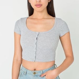American Apparel 2x1 Rib Button Crop Top